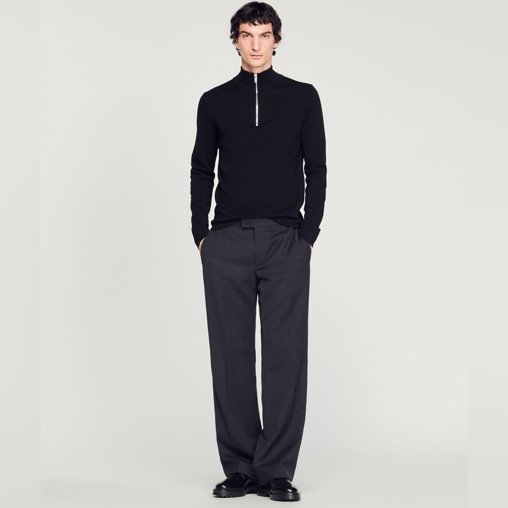 Sandro Paris Wool Sweater with Zipper Collar